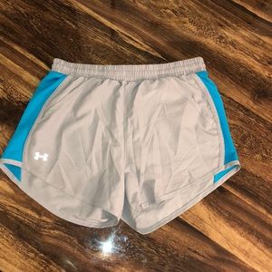 Gray Under Armor Shorts with blue strip